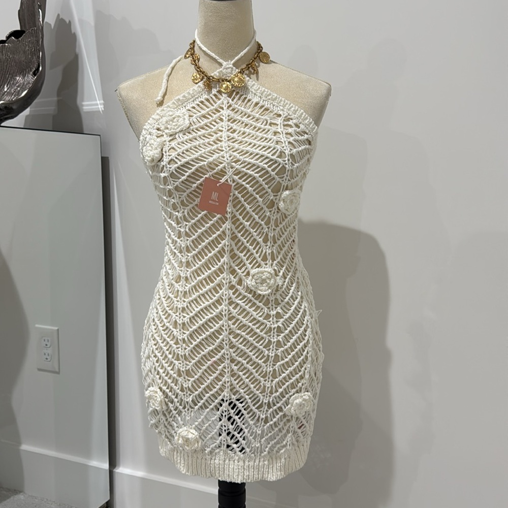 White Crochet Halter Dress